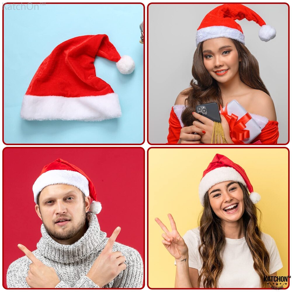 6009 Christmas Santa Hats Adult - Pack of 6 | Fluffy Santa Hat, Plush Santa - Picture 7 of 9